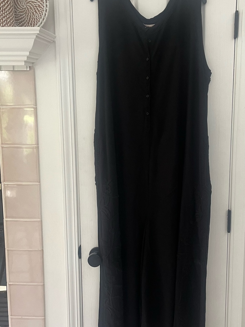 Johnny Was Solid Black Sleeveless Button-Front Embroidered Jumpsuit
